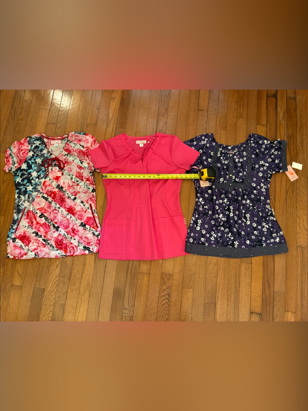 Koi Scrub Tops (3)  Pinks/Purple. Feminine, Boho gathered fit. NWT S